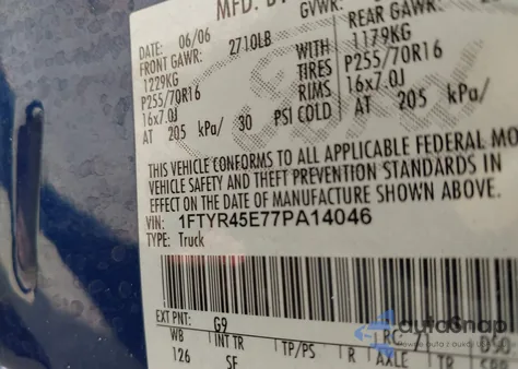 2007 Ford Ranger Fx4 Level Ii/Fx4 Off-Road/Sport/Xlt from USA, damaged, VIN 1FTYR45E77PA14046